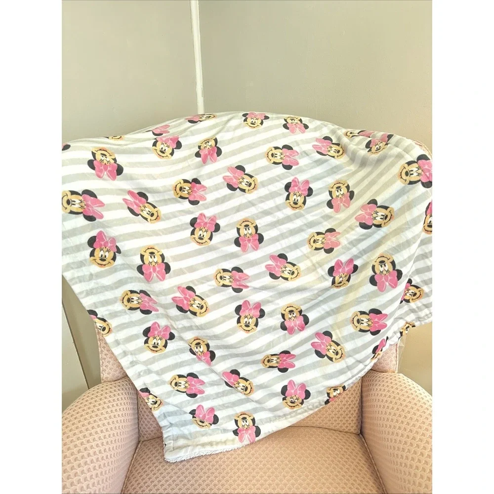 BLANKET PLUSH - DISNEY GIRLS - MINNIE GRAY STRIPED - BABY TODDLER 31